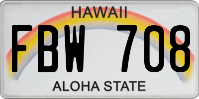 HI license plate FBW708