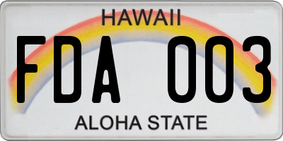 HI license plate FDA003