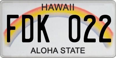 HI license plate FDK022