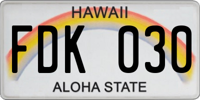 HI license plate FDK030