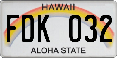 HI license plate FDK032