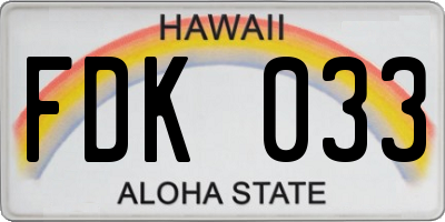 HI license plate FDK033
