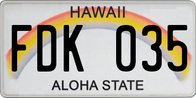 HI license plate FDK035