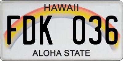 HI license plate FDK036