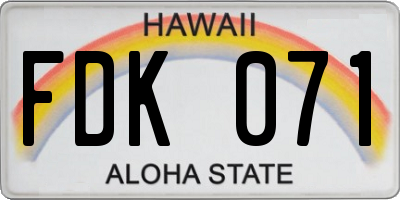 HI license plate FDK071