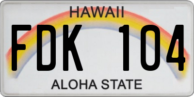 HI license plate FDK104