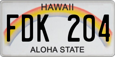 HI license plate FDK204