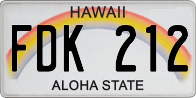 HI license plate FDK212