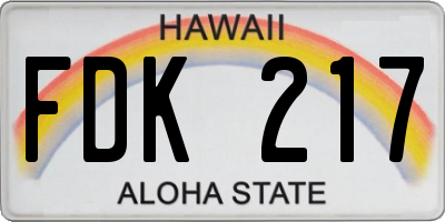 HI license plate FDK217