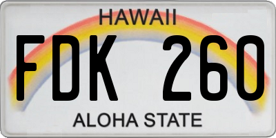HI license plate FDK260