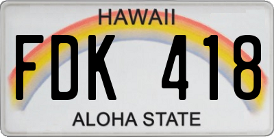 HI license plate FDK418