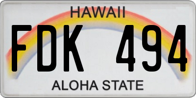 HI license plate FDK494