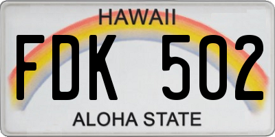 HI license plate FDK502