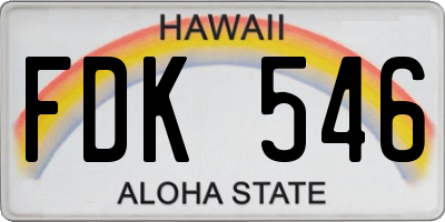 HI license plate FDK546