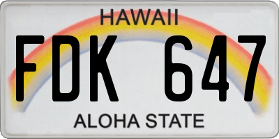 HI license plate FDK647