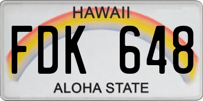 HI license plate FDK648