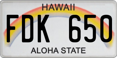 HI license plate FDK650