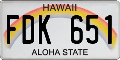 HI license plate FDK651