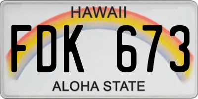 HI license plate FDK673