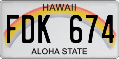 HI license plate FDK674