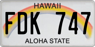 HI license plate FDK747