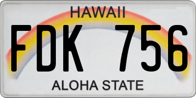 HI license plate FDK756