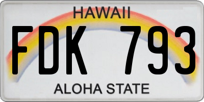 HI license plate FDK793
