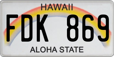 HI license plate FDK869