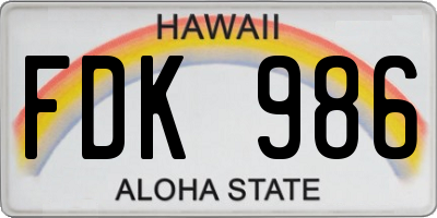 HI license plate FDK986