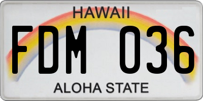 HI license plate FDM036