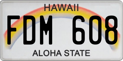 HI license plate FDM608