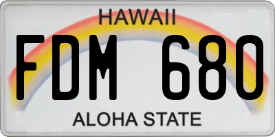 HI license plate FDM680