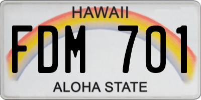 HI license plate FDM701