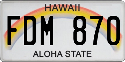 HI license plate FDM870