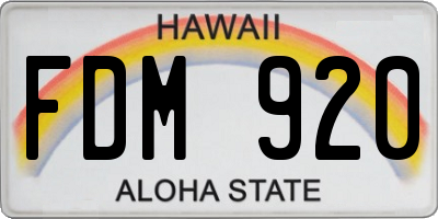 HI license plate FDM920