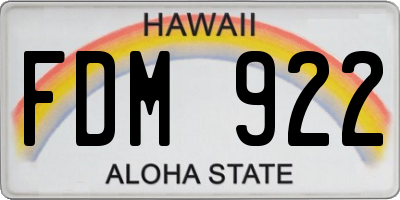 HI license plate FDM922