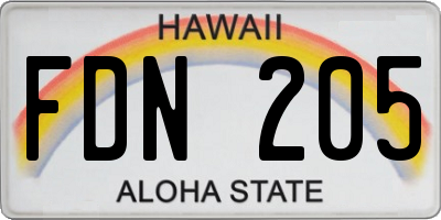 HI license plate FDN205