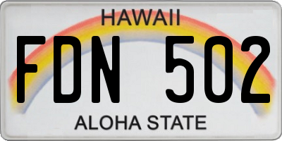 HI license plate FDN502