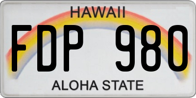 HI license plate FDP980