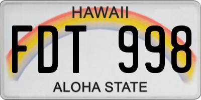HI license plate FDT998