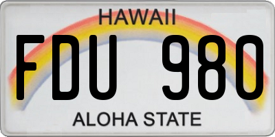 HI license plate FDU980