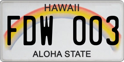 HI license plate FDW003