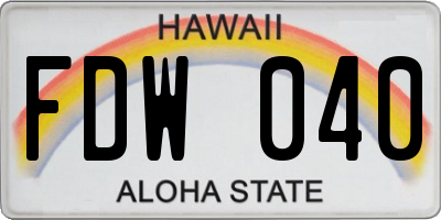 HI license plate FDW040