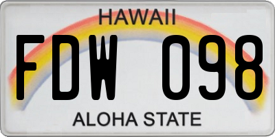 HI license plate FDW098
