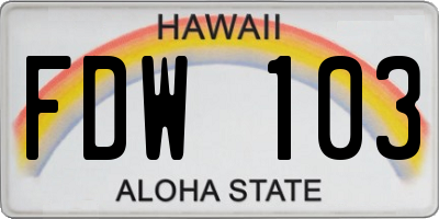 HI license plate FDW103