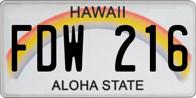 HI license plate FDW216