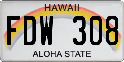 HI license plate FDW308