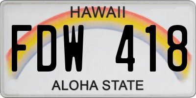 HI license plate FDW418