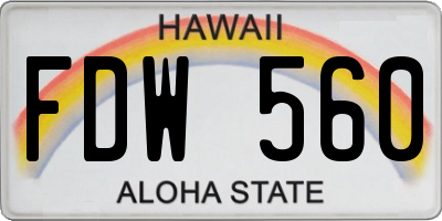 HI license plate FDW560