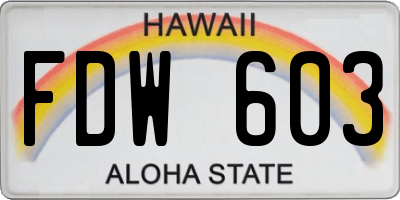 HI license plate FDW603